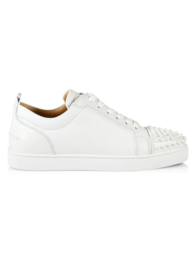 Shop Christian Louboutin Men's Louis Junior Spikes Flat Sneakers In White
