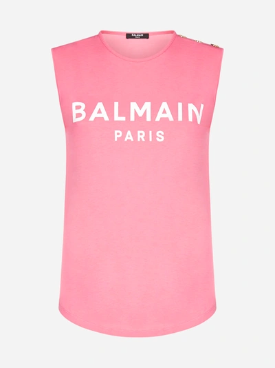 Shop Balmain Logo Cotton Tank Top