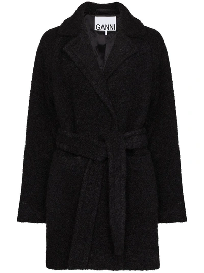 Shop Ganni Bouclé Single-breasted Wrap Coat In Grey