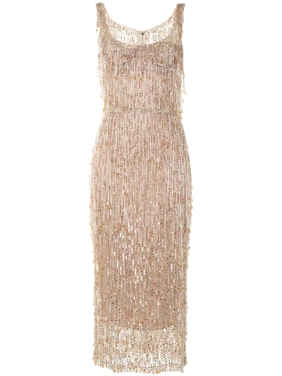 Shop Dolce & Gabbana Beaded Sheath Dress In Neutrals