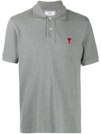 Shop Ami Alexandre Mattiussi Logo-embroidered Polo Shirt In Grey