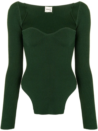 Shop Khaite Maddy Ribbed Sweetheart Neckline Top In Green