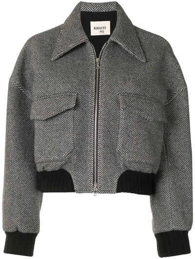 Shop Khaite Larissa Herringbone Cropped Jacket In Grey