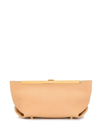Shop Khaite Aimee Leather Clutch Bag In Brown