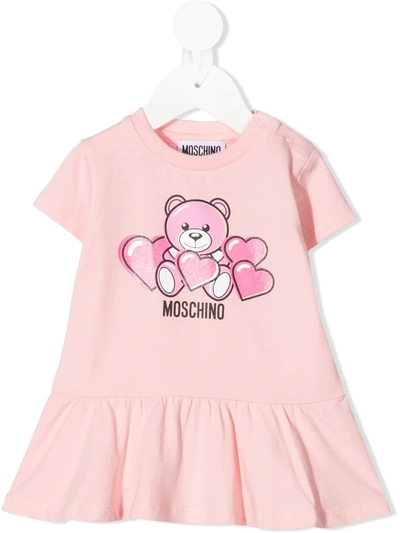 Shop Moschino Teddy Bear Ruffle-hem Short Dress In Pink