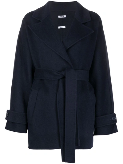 Shop P.a.r.o.s.h Belted Short Wool Coat In Blue