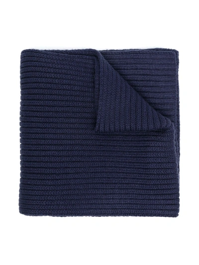 Shop Tommy Hilfiger Junior Logo Patch Rib-knit Scarf In Blue