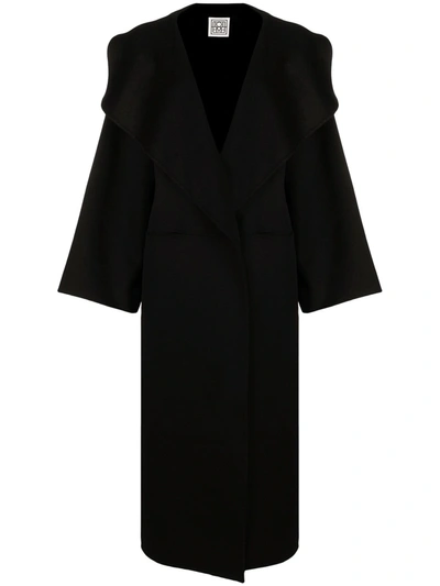 Totême Wool And Cashmere Blend Coat With Draped Design In Black