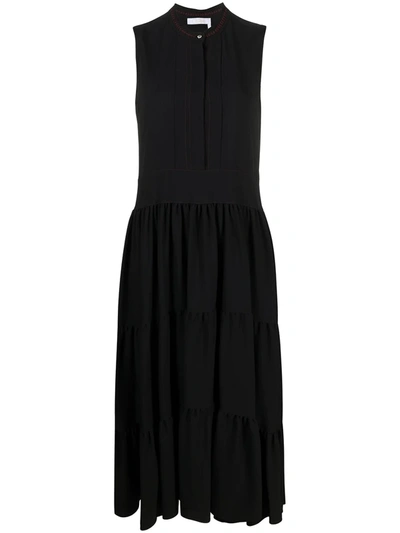 Shop Chloé Contrast-stitch Sleeveless Dress In Black