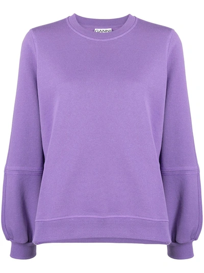 Shop Ganni Embroidered Logo Sweatshirt In Purple