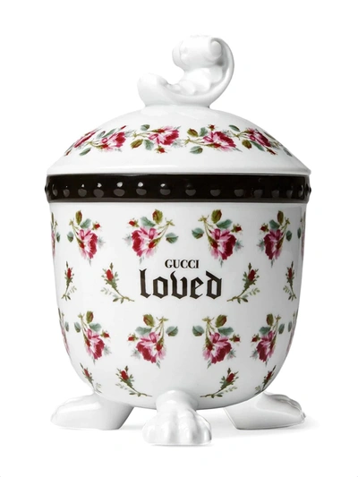 Shop Gucci Mehen, Rose Print Lion Candle In White