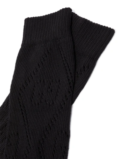 Shop Gucci Open Knit Logo Socks In Black
