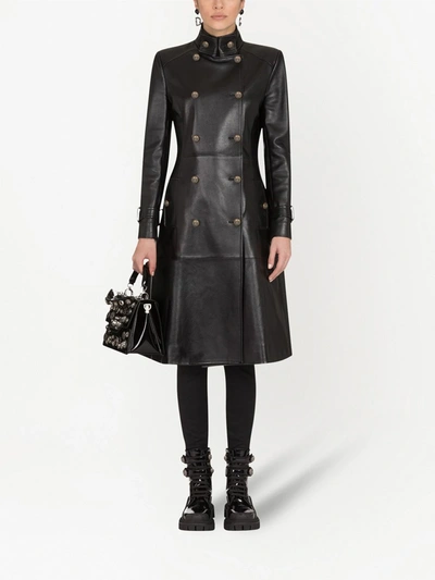 Shop Dolce & Gabbana Buttoned Leather Coat In Black