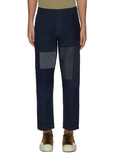 Shop Fdmtl Sashiko Patchwork Straight Leg Denim Jeans In Blue