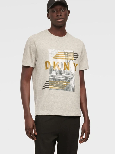 Shop Dkny Men's Brooklyn Bridge Graphic T-shirt In Light Grey Hth