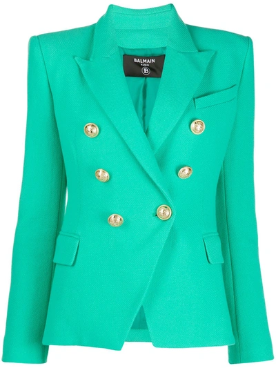 Shop Balmain Cotton Blazer In Green