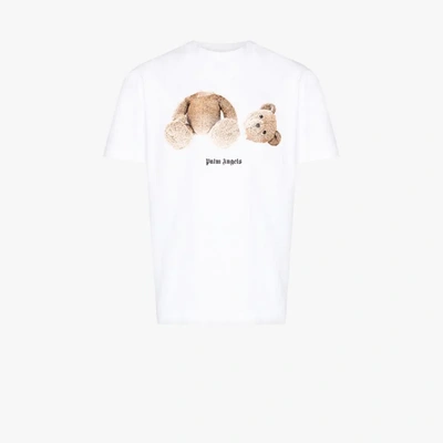 Shop Palm Angels White Bear Print T-shirt