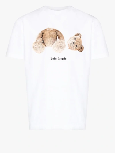 Shop Palm Angels White Bear Print T-shirt