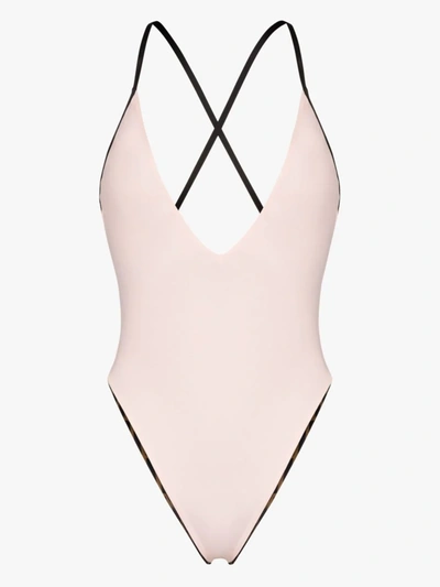 Shop Fendi Reversible Ff Swimsuit In Pink