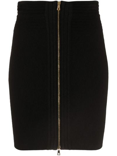 Shop Balmain Knitted Zipped Mini Skirt In Black