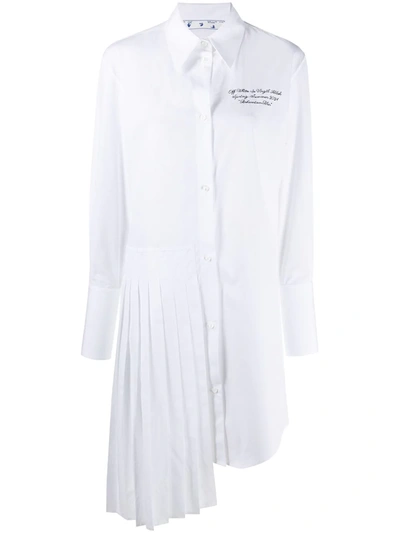 Shop Off-white Embroidered Logo Shirt Dress In White