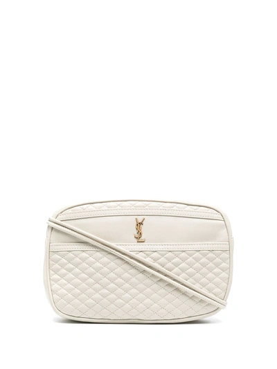 Shop Saint Laurent Victoire Quilted Crossbody Bag In White