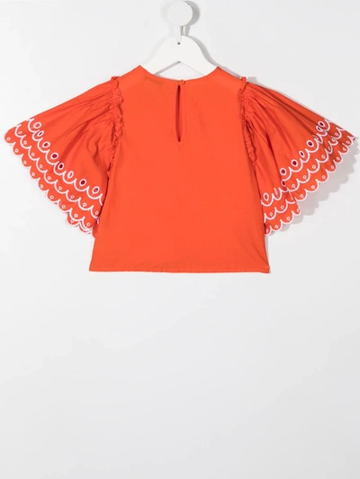 Shop Stella Mccartney Scalloped Bell Sleeves Blouse In Orange