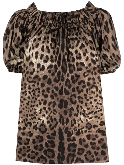 Dolce & Gabbana Leopard-print Cotton Poplin Blouse In Brown