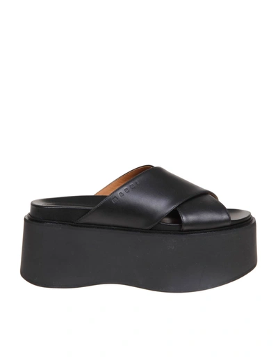 Shop Marni Sandals In Leather With Plateau Color Black