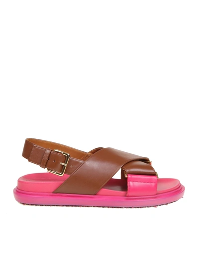Shop Marni Fussbett Sandal In Fuchsia / Brown Leather