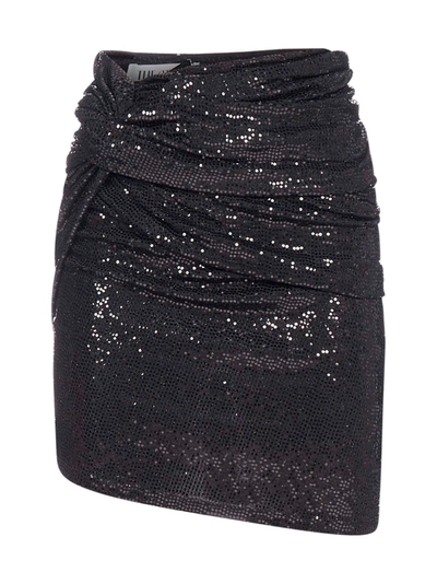 Shop Attico Sequins Ruffled Miniskirt In Black