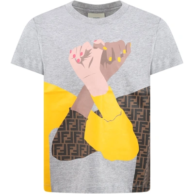 Shop Fendi Grey T-shirt For Kids With Hands