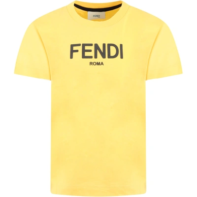 Shop Fendi Yellow Dress For Kids With Logo