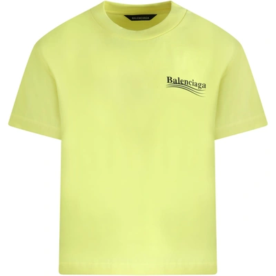 Shop Balenciaga Neon Yellow T-shirt For Kids With Logo