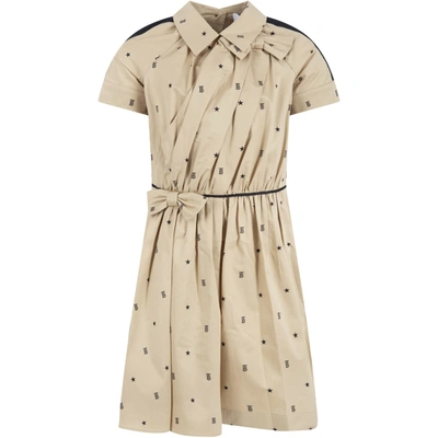 Shop Burberry Beige Dress For Girl With Stars