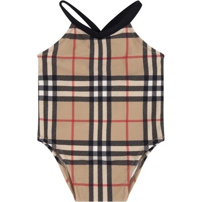 Shop Burberry Beige Swimwear For Babygirl