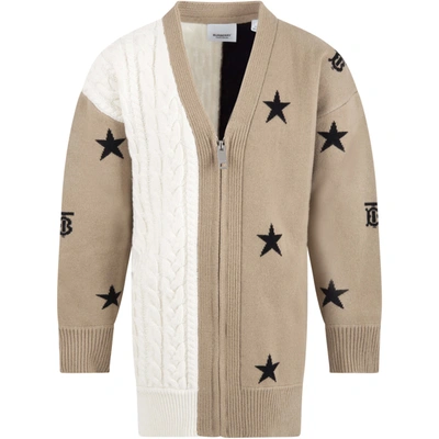 Shop Burberry Multicolor Sweater For Kids In Beige