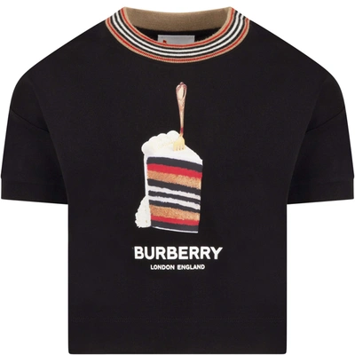 Shop Burberry Black T-shirt For Kids With Logo