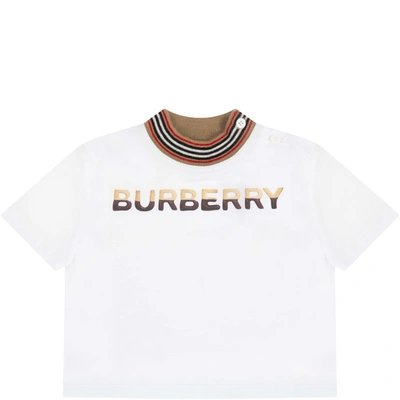 Shop Burberry White T-shirt For Babykids With Logo