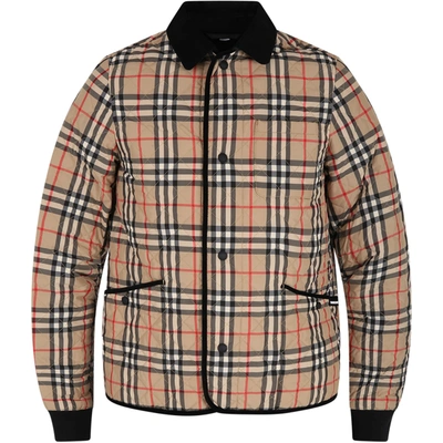 Shop Burberry Beige Jacket For Kids With Vintage Checks