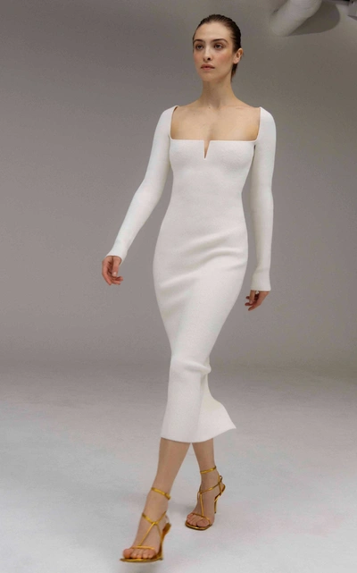 Shop Galvan Women's Freya Ribbed Jersey Midi Dress In White