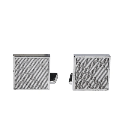 Pre-owned Burberry Silver Tone House Check Square Cufflinks