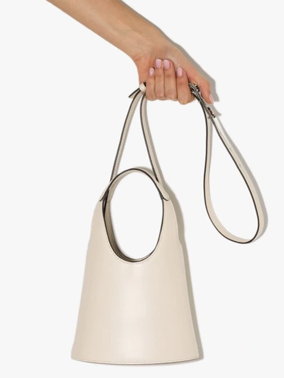 Shop Staud Neutral Timmy Leather Bucket Bag In Neutrals