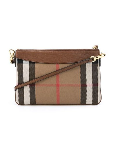 Shop Burberry House Check And Leather Clutch Bag - Brown