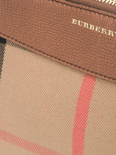 Shop Burberry House Check And Leather Clutch Bag - Brown