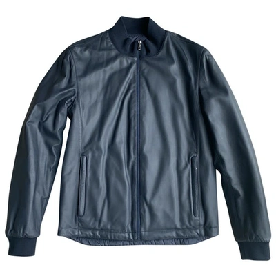 Pre-owned Z Zegna Blue Leather Jacket
