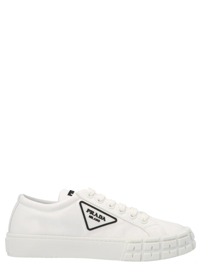 Shop Prada Wheel Gabardine Sneakers In White