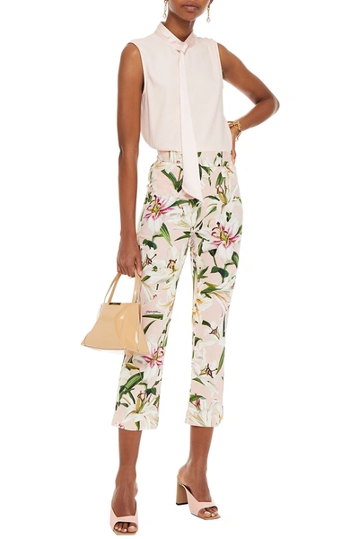 Shop Dolce & Gabbana Floral-print Crepe Kick-flare Pants In Pastel Pink