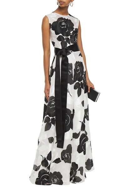 Shop Dolce & Gabbana Satin-trimmed Floral-print Silk-jacquard Gown In White