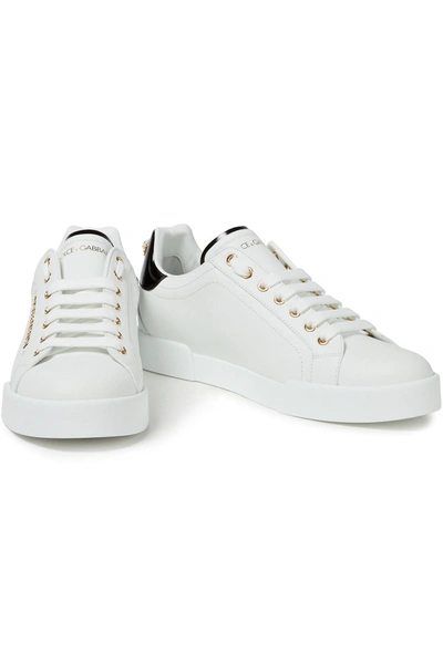 Shop Dolce & Gabbana Logo-embellished Leather Sneakers In White